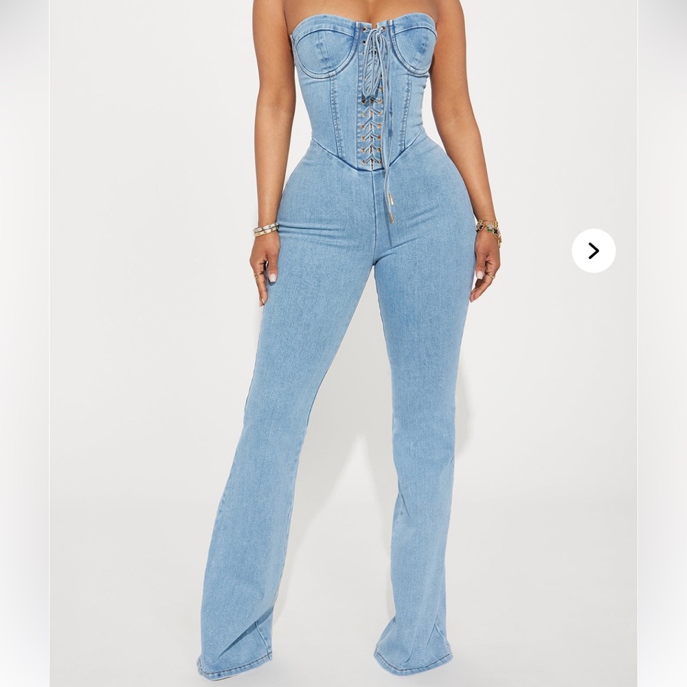 Fashion Nova light blue denim jumpsuit